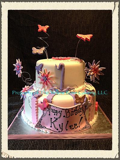 Butterflies and Flowers 1st Birthday - Cake by The Yellow Rose Cakery, LLC