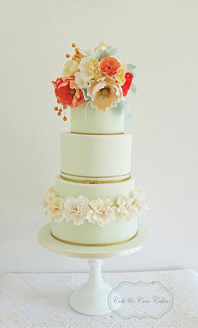 Mint & Coral Wedding Cake - Cake by Cobi & Coco Cakes 