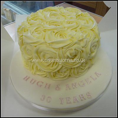 Pearl Wedding Anniversary Buttercream Roses - Cake by Cakes by Lorna