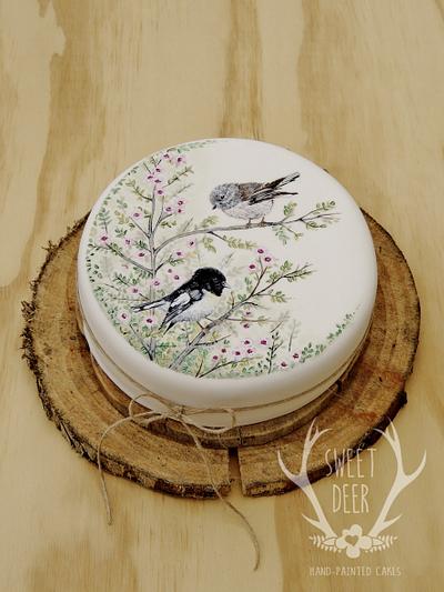 Tomtit's In Manuka Flowers - Cake by Sweet Deer Hand-Painted Cakes