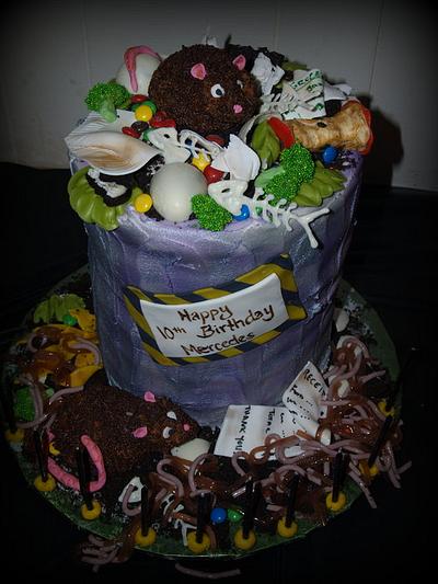 Garbage Can 3D with jello worms - Cake by BeckysSweets