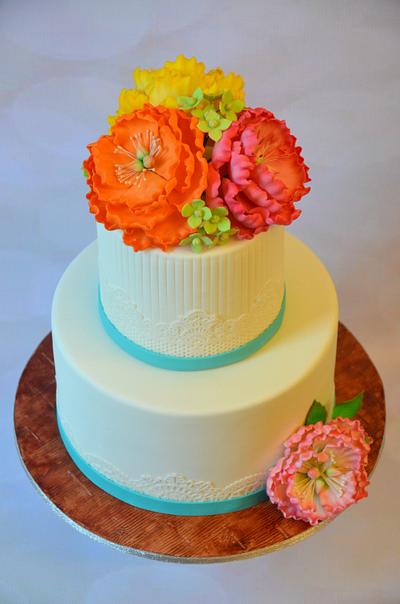 Peony Wedding Cake - Cake by Sandra