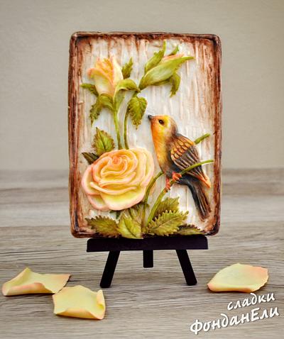 Bird with Roses - cookie  - Cake by FondanEli