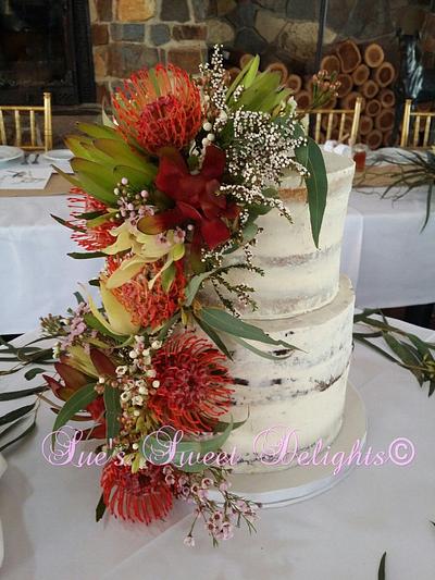 Semi naked wedding cake. - Cake by Sue's Sweet Delights