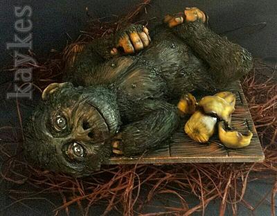chimp cake xxx fully edible airbrushd and handpainted x - Cake by kaykes