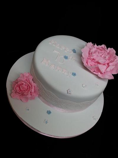 Peonies and lace - Cake by The Little Ladybird Cake Company