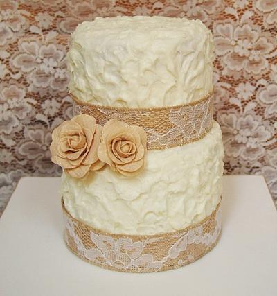 Burlap & Lace - Cake by Kendra's Country Bakery