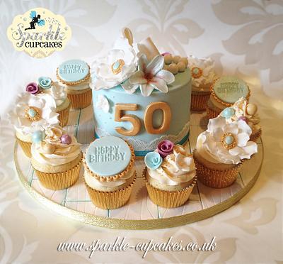 Vintage Powder Blue & Gold with a hint of Pink!   - Cake by Sparkle Cupcakes