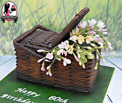 Wicker Basket filled with Freesia Cake - Cake by Sensational Sugar Art by Sarah Lou