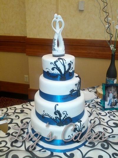 Teal and black wedding cake - Cake by lizscakes