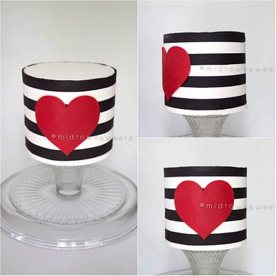 Black & White Striped Cake with Red Heart - Cake by Midtown Sweets