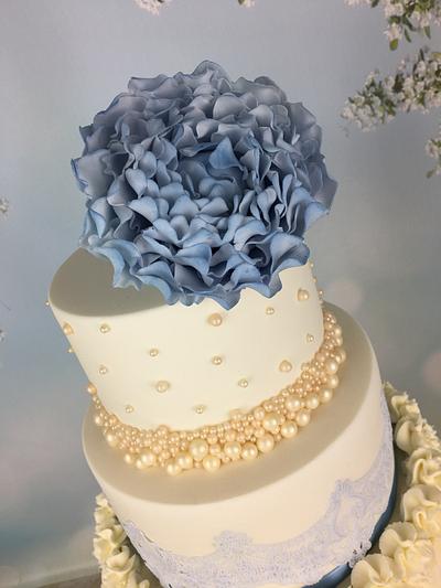Dusky blue peony wedding cake  - Cake by Melanie Jane Wright
