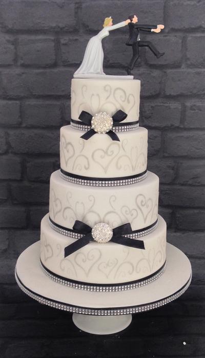 Black,white and silver stenciled wedding cake  - Cake by cake that Bradford