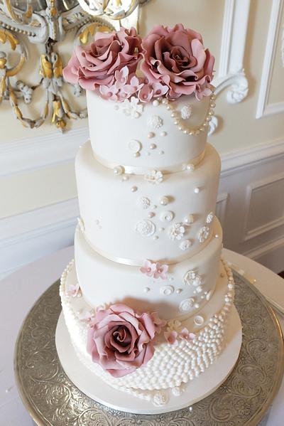 vintage pearl wedding cake  - Cake by Sharon, Sadie May Cakes 
