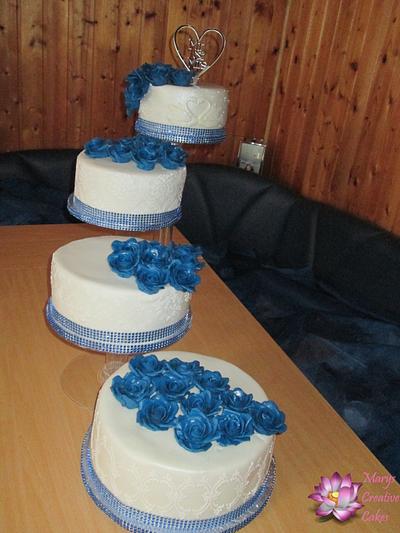 Blue white Wedding Cake - Cake by Mary Yogeswaran