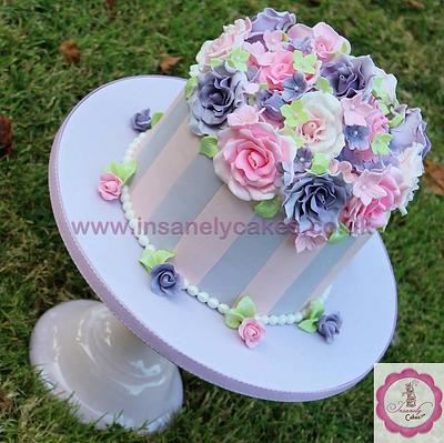 Pretty pastel pink 'n purple vintage floral celebration cake - Cake by InsanelyCakes