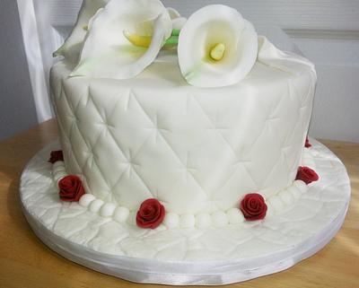 White Calla Lily Red Rose Wedding Cake - Cake by Joyce Nimmo