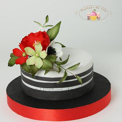 Black and white and red peony - Cake by Viorica Dinu