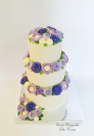 Buttercream Flowers -- 50th Anniversary Cake - Cake by Susan Fitzgerald Cake Design
