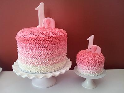 Ombre Buttercream Ruffle Cake & smash cake - Cake by Keri's Kreations