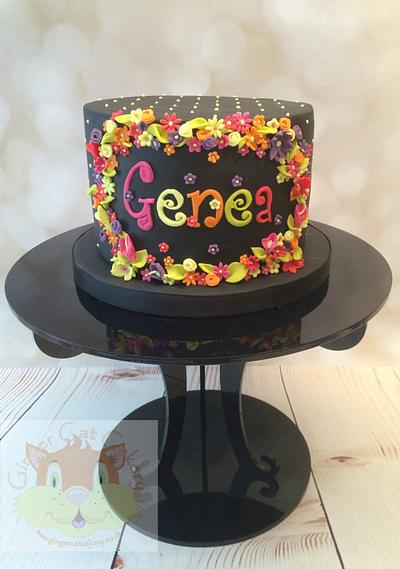 Black cake with flowers - Cake by Elaine - Ginger Cat Cakery 