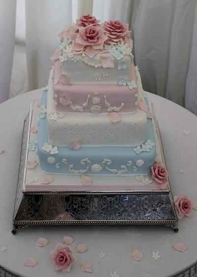 Fallen Rose Shabby Chic wedding cake - Cake by Helen Campbell