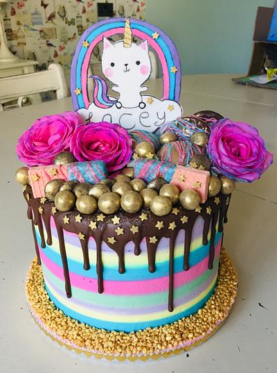 Cat Birthday Cake Kitty Cat Cake With Unicorn Happy Birthday - Etsy