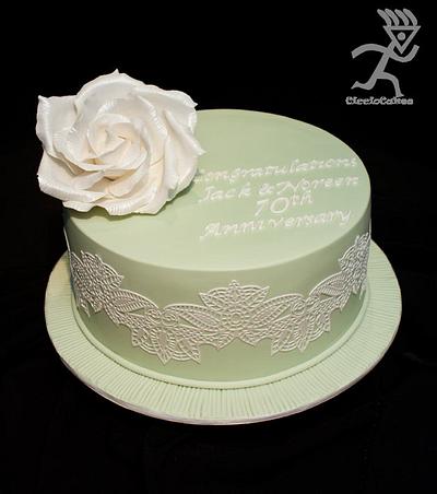 70th Wedding Anniversary Green & white Lace - Cake by Ciccio Cakes
