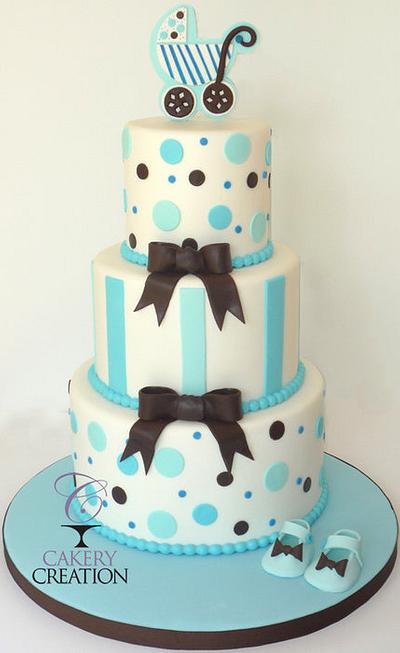 Baby Shower cake: blue, brown and white - Cake by Cakery Creation Liz Huber