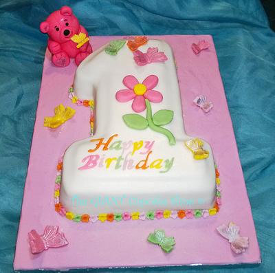 1st birthday cake - teddy and butterflies - Cake by Amelia Rose Cake Studio