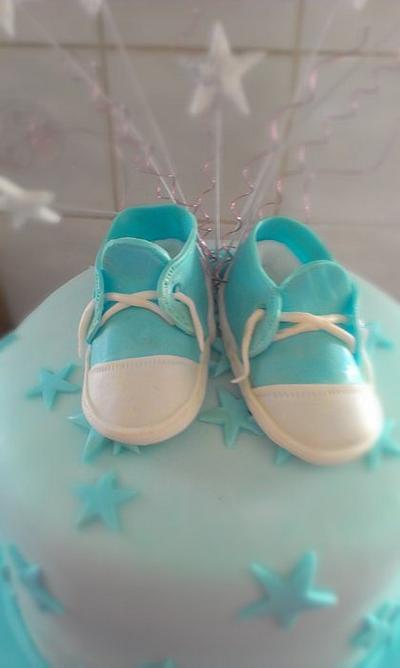 Baby boy Christening booties cake - Cake by Serendipity Cake Company 