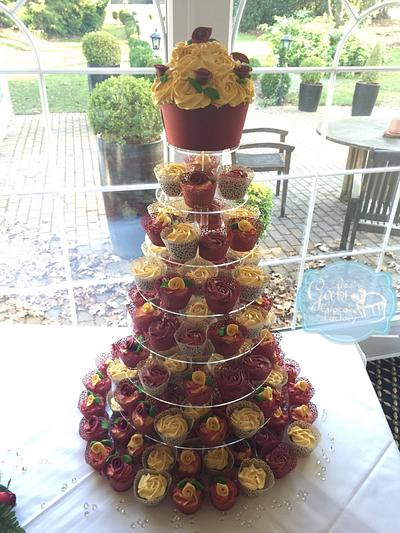 Burgundy and Cream Wedding Cupcake tower - Cake by Gabi's Cupcake Factory