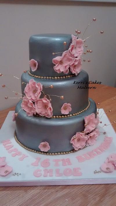 16th Birthday...silver, pink & gold x - Cake by Kerri's Cakes