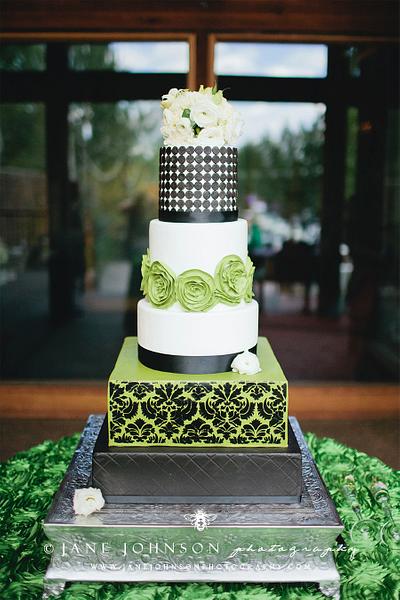 Modern Green, White, and Black Wedding Cake - Cake by Sweet and Swanky Cakes ~ Sonja McLean