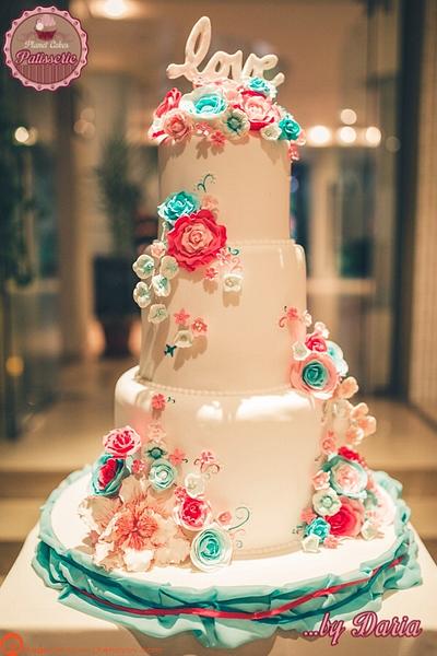 Teal and Pink Wedding Cake - Cake by Planet Cakes Patisserie