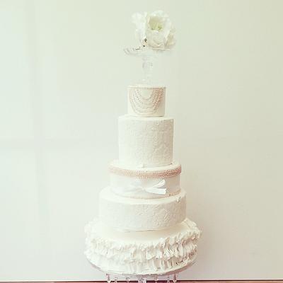 white pearl ruffle wedding cake. - Cake by Swt Creation
