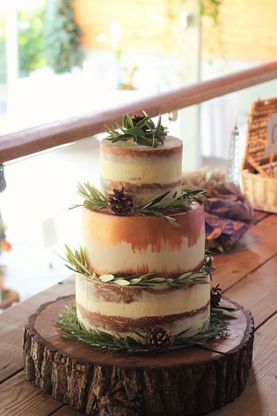 Copper and semi naked wedding cake - Cake by Cherish Cakes by Katherine Edwards