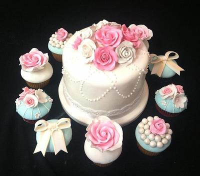 Wedding shower cake with cupcakes - Cake by littleshopofcakes