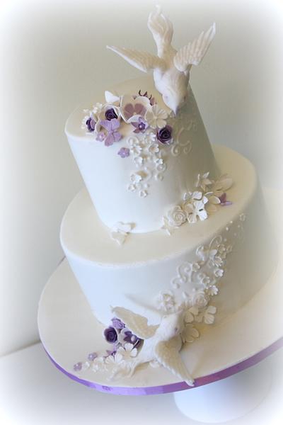 Birds and purple wedding cake - Cake by Anastasia Krylova