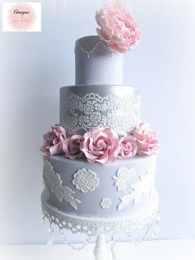 Pink and Grey Wedding Cake - Cake by aimeejane