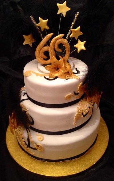 Gold and black 60th Birthday Cake - Cake by Caron Eveleigh