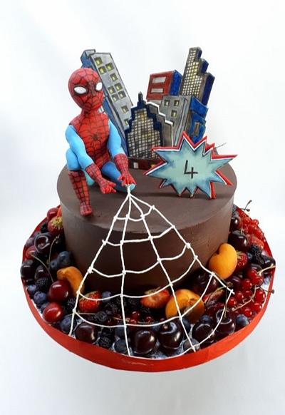  spiderman with a flood of fruit - Cake by Kaliss