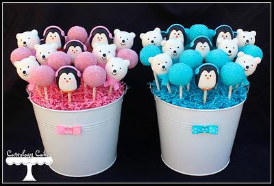Winter Gender Reveal Cake Pops  - Cake by Cuteology Cakes 