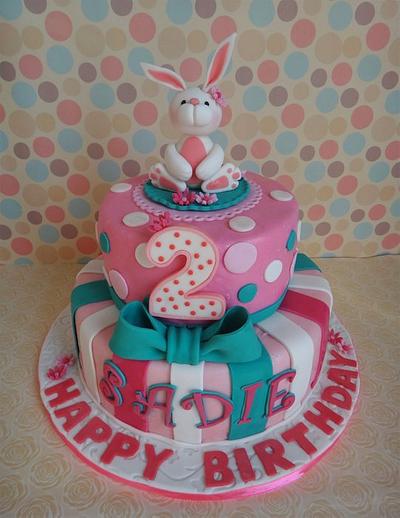 Bunny on pink and turqoise cake - Cake by Cakes from D'Heart
