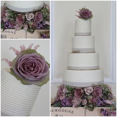 Rustic Lace & Jute Wedding Cake - Cake by TiersandTiaras
