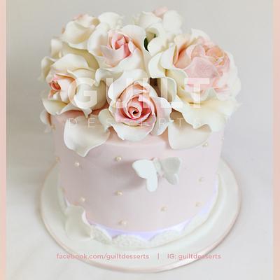 Pink Roses Engagement cake - Cake by Guilt Desserts