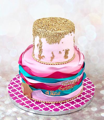 Pink,gold,and teal cake - Cake by soods