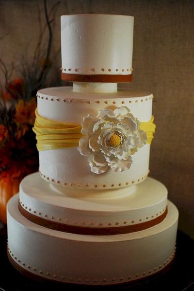 Gathered Fabric Autumn Wedding Cake - Cake by Jenniffer White