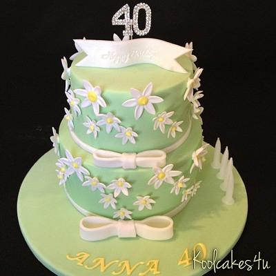 Apple green daisy cake - Cake by Jen C