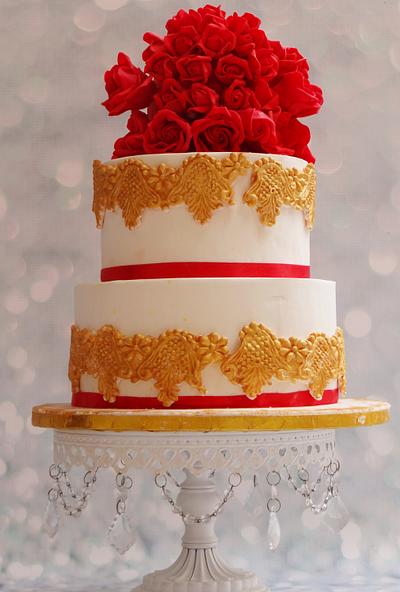 Red roses and Gold - Cake by Prachi Dhabaldeb